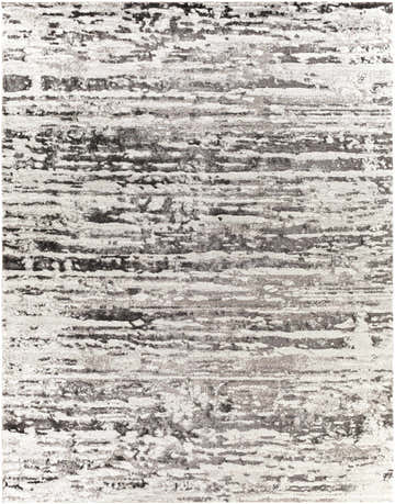 Close-up of the Butters Area Rug: a contemporary design in black, ivory, and gray tones with a subtle horizontal pattern. Design-Rectangle-710103