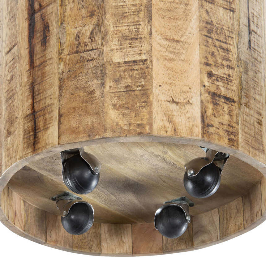 Bungsuan Natural Wood End Table with wheels