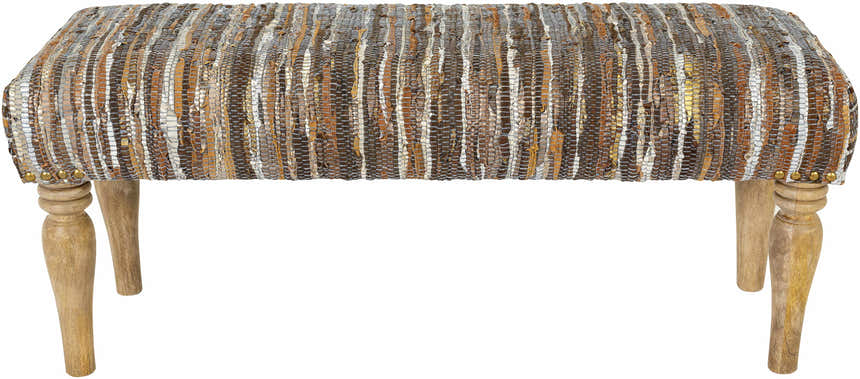 Bustos Leather Striped Wooden Base Bench - Clearance