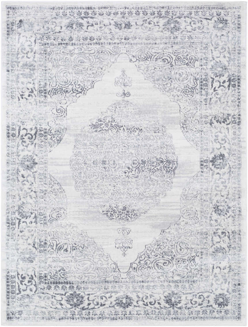 Rectangle Caloundra Area Rug in charcoal, gray, and white. Traditional oriental design, machine woven polypropylene. Design-Rectangle-537