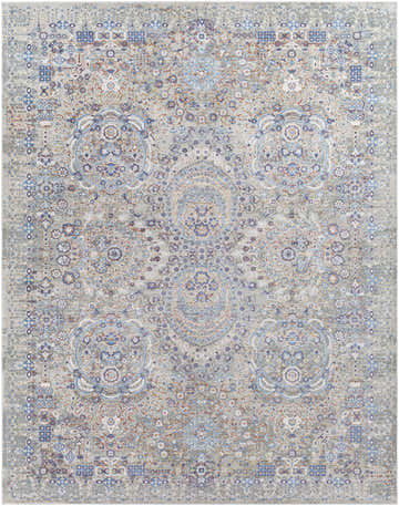Aisha Abstract Premium Sheen Viscose Rug featuring blue, orange, purple, and gray floral medallion pattern. Design-Rectangle-71010