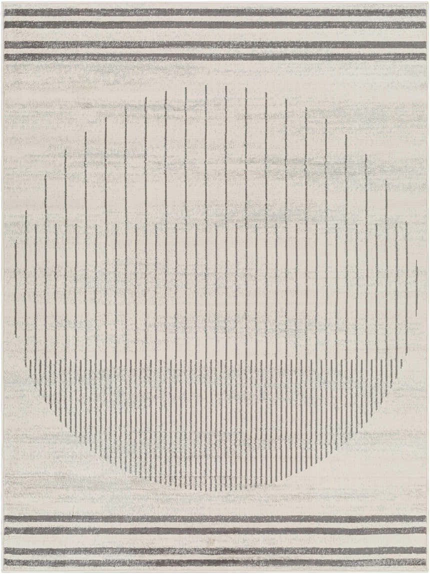 Close-up of Chet Area Rug. Gray geometric design with vertical lines and horizontal stripes on a light gray background. Design-Rectangle-537
