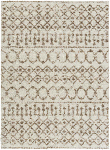 Close-up of the Monarch Cream&Tan Trellis Plush Rug, showcasing its soft texture and bohemian-inspired geometric pattern. Design-Rectangle-5373