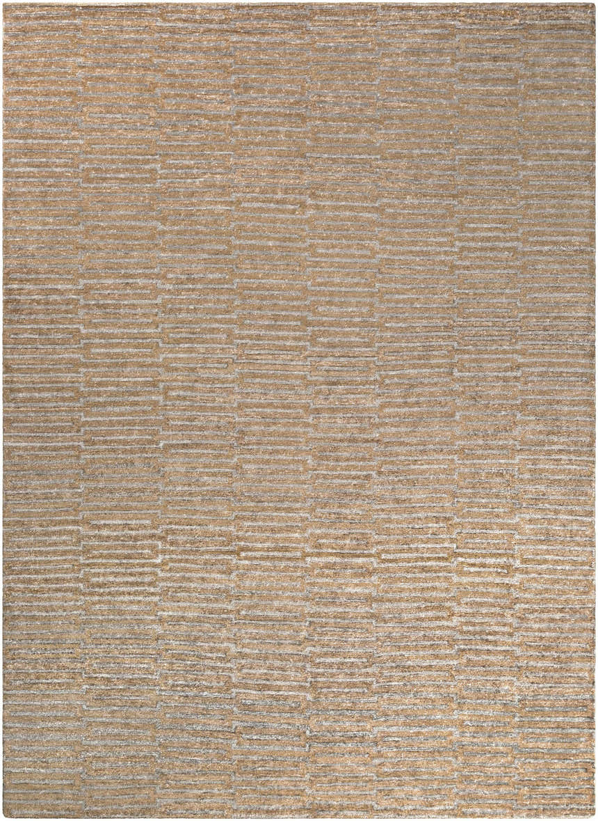 Close-up of a brown and pale blue Colona Area Carpet. Contemporary rug with a subtle geometric pattern and soft texture. Design-Rectangle-811