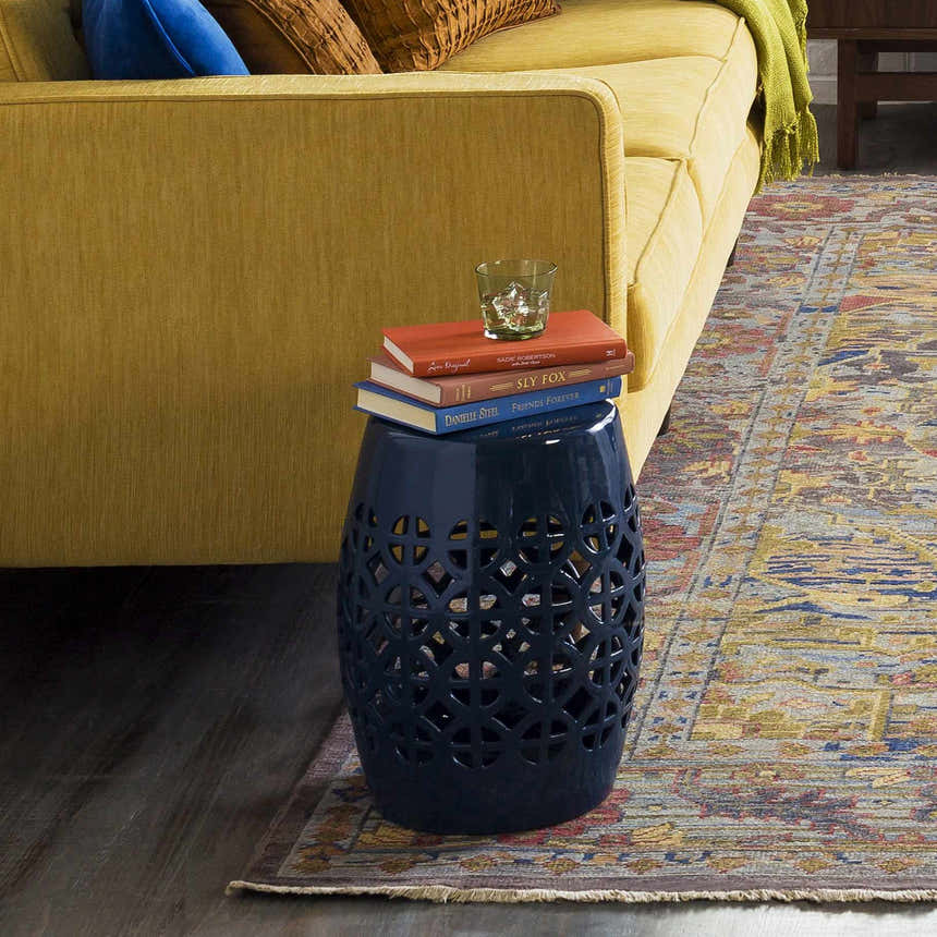 Navy Blue Ceramic Outdoor Stool