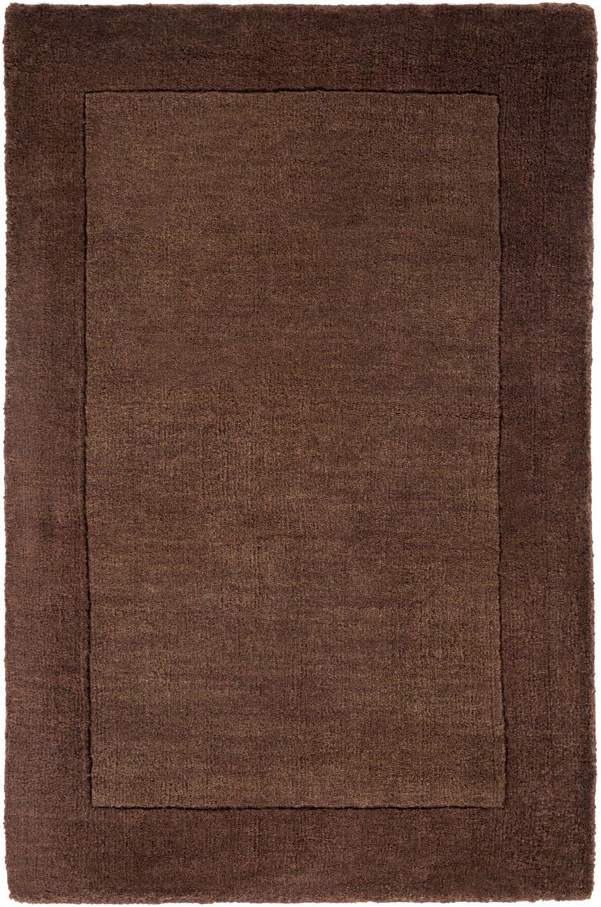 Close-up of a dark brown Bordered Solid Brown Wool Rug showing texture and border detail. Design-Rectangle-23