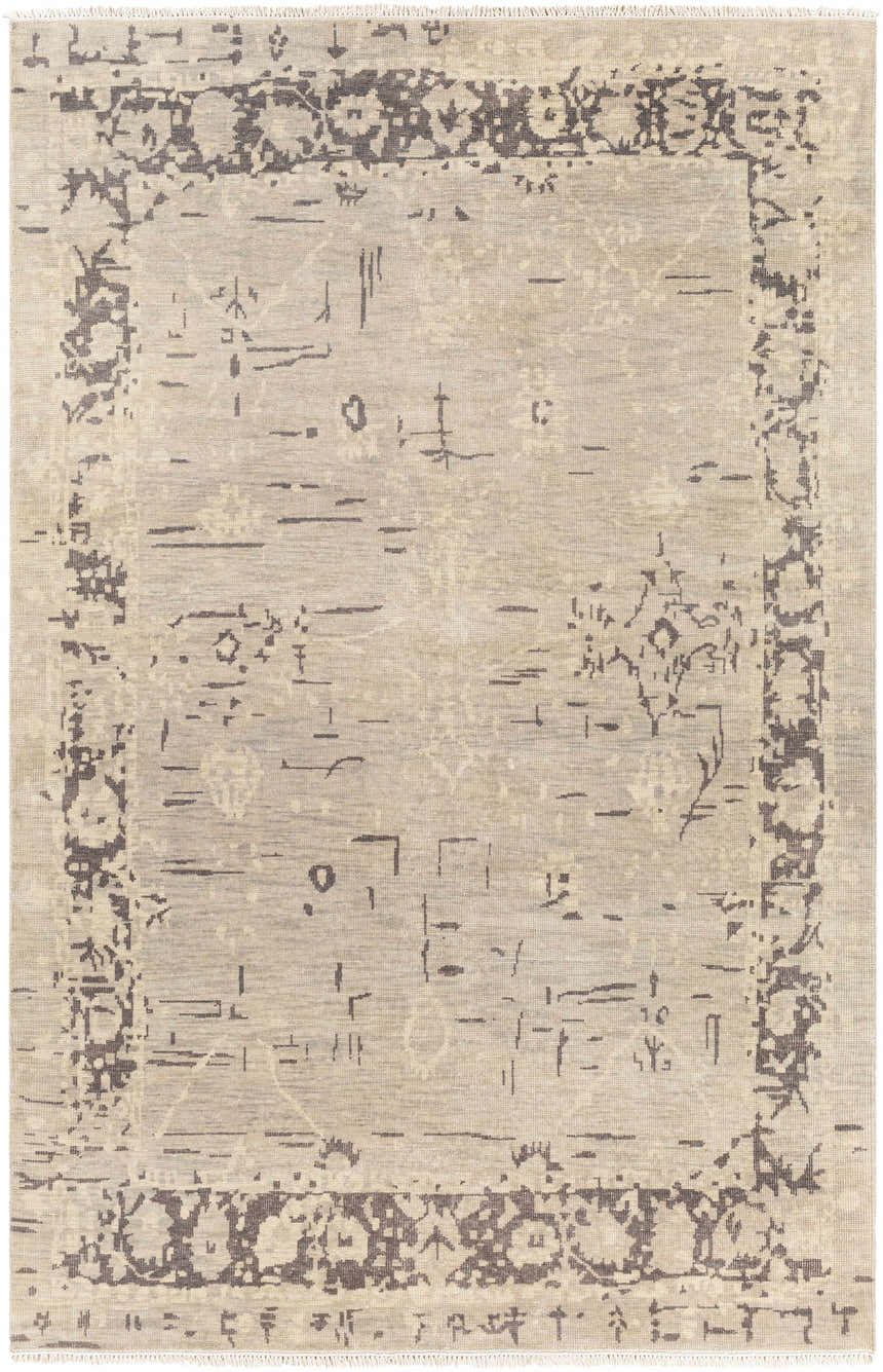 Cornubia Premium Handmade Wool Area Rug in charcoal, cream, gray, and taupe, featuring a traditional, hand-knotted design. Design-Rectangle-69