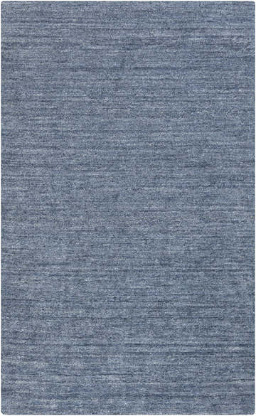 Close-up of the Davy Viscose Area Rug. Hand-loomed, blue rug with a subtle striped pattern and soft, textured viscose. Design-Rectangle-58