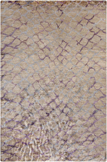 Close-up of the Filbert Premium Viscose Area Carpet, featuring a contemporary animal pattern in dusty sage, gray, lilac, and plum. Design-Rectangle-58