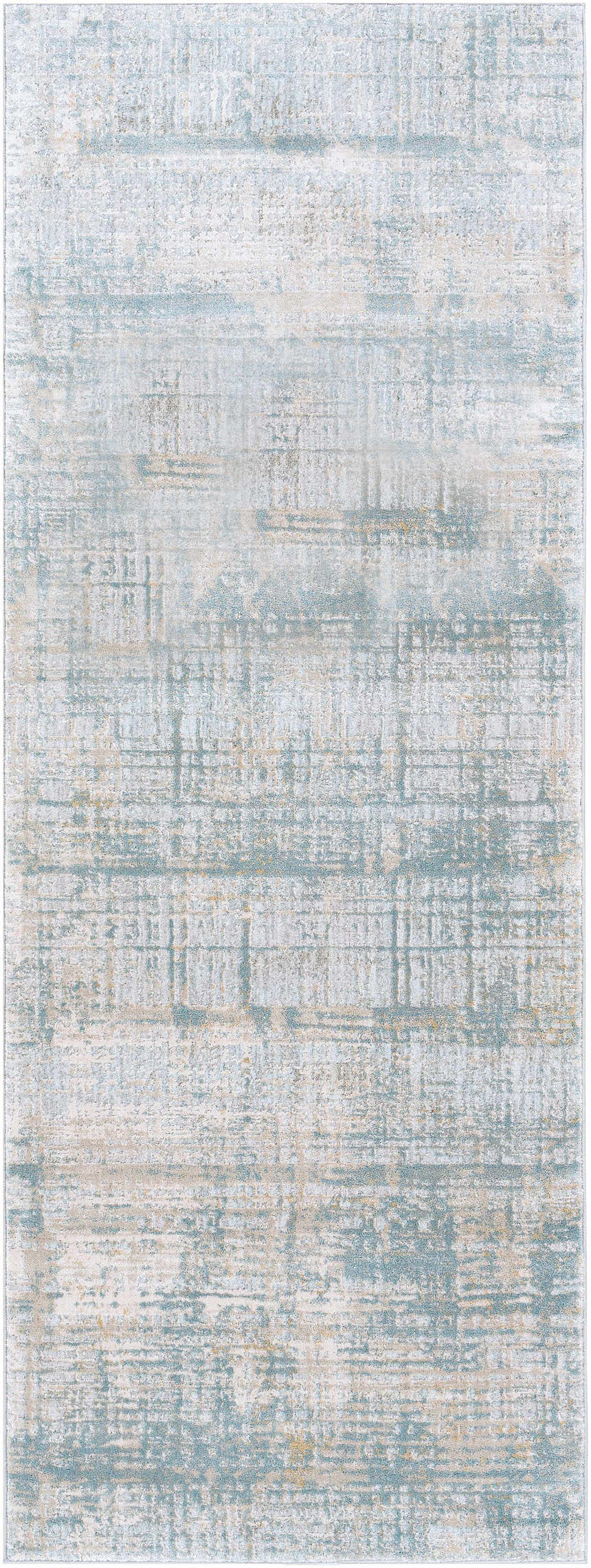 Fallin Gray Thick Luxe Abstract Striped Rug with dusty sage, light gray, and pale blue hues. Contemporary design. Design-Runner-2773