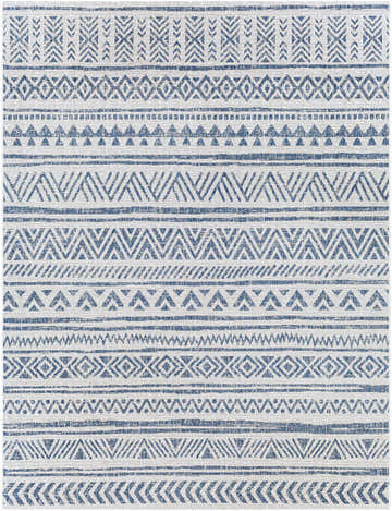 Close-up of the Novato Navy Rug, showcasing its bohemian all-over pattern in blue, navy, and white hues. Design-Rectangle-710103