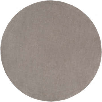 Close-up of a round, hand-loomed Brockton Solid Gray Wool Rug showing the texture and subtle striped pattern. Design-Round-6