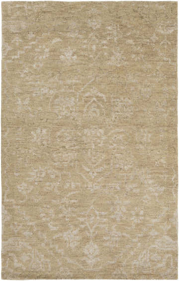 Close-up of the hand-knotted Friedensburg Clearance Rug in cream and tan, featuring a traditional, subtle floral pattern. Design-Rectangle