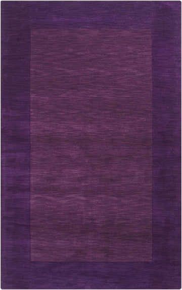 Close-up of a Bordered Solid Plum Purple Wool Rug, showing the dark plum and purple tones and hand-loomed texture. Design-Rectangle-58