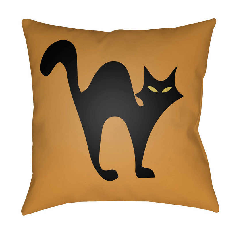 Halloween Orange Black Cat Accent Outdoor Pillow