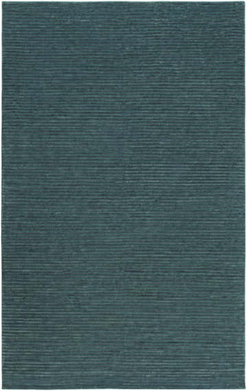 Close-up of the hand-knotted Guyton Area Carpet. Dark blue and teal rug with a subtle horizontal line pattern. Design-Rectangle-58