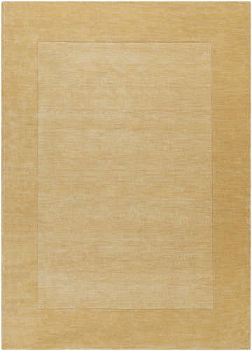 Close-up of a hand-loomed Bordered Solid Camel Yellow Wool Rug featuring a simple, contemporary design. Design-Rectangle-811