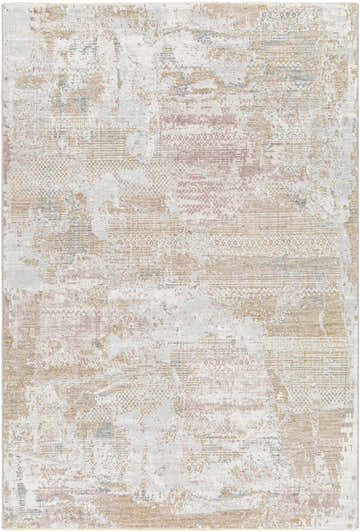 Close-up of the Hanae Thick Luxe Boutique Rug. Beige, bone, and gray abstract design with a soft, thick texture. Design-Rectangle-575