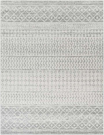 Close-up of the Constantin Gray Area Rug, showcasing its bohemian gray and white geometric pattern and soft texture. Design-Rectangle-71003