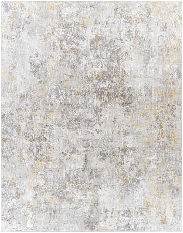 Close-up of the Hirwaun Textured Luxe Area Rug. Abstract design in brown, light gray, mustard, off white, and taupe. Design-Rectangle-71010