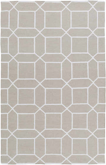 Close-up of the Hometown Indoor & Outdoor Rug. Light gray rug with a white geometric square and octagon pattern. Design-Rectangle-58