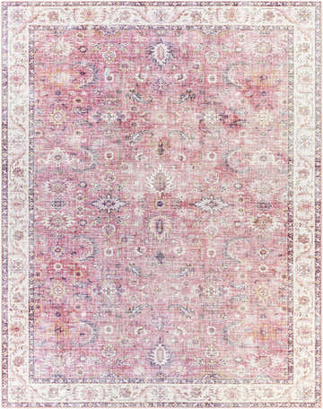 Detailed Honomu Area Rug with a vintage, traditional pattern in beige, burgundy, mauve, and purple hues. Design-Rectangle-7696