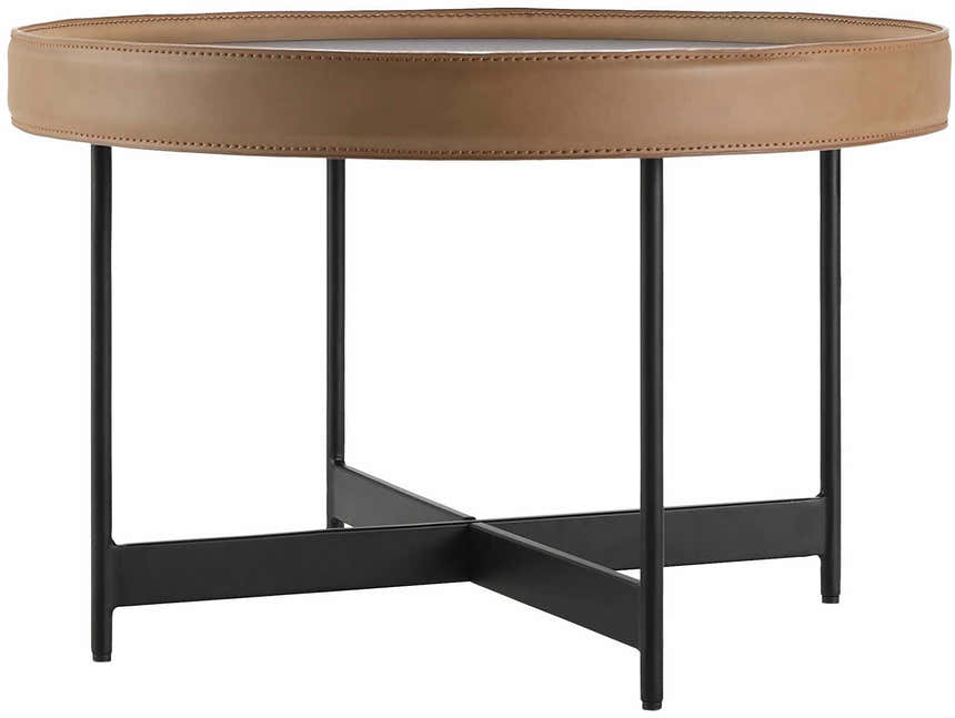Ottensheim Brown Leather Round Coffee Table - Clearance