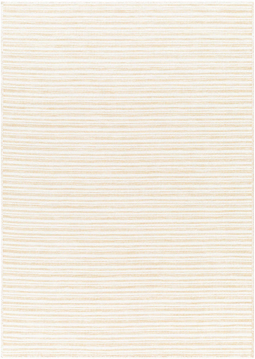 Close-up of the Greg Beige Area Rug, showcasing its subtle horizontal stripe pattern and woven texture. Neutral tones. Design-Rectangle-517