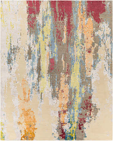 Kabugao Handmade Wool Rug: Abstract design with blue, charcoal, beige, gray, olive, peach, and red colors. Contemporary style. Design-Rectangle-810