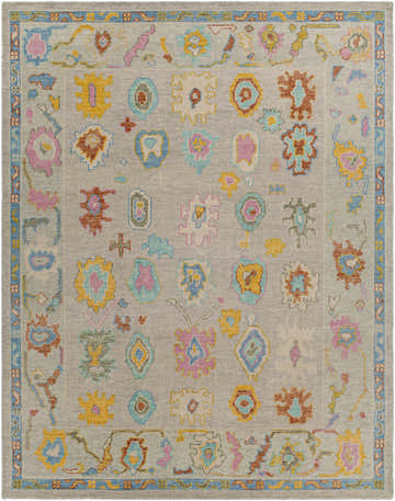 Hand-knotted Kapaya Premium Wool Rug in aqua, blue, pink, and yellow. Country floral design, traditional oriental style. Design-Rectangle-810