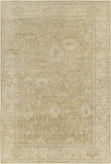 Hand knotted Karalee Wool Area Rug in beige with traditional floral and geometric patterns. Clearance rug. Design-Rectangle-69