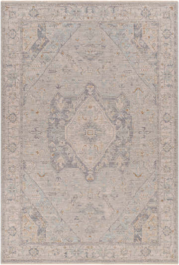 Detailed view of the Kimi Thick Luxe Area Rug, featuring brown, charcoal, and dusty sage traditional patterns. Design-Rectangle-6796