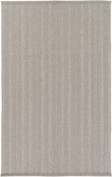 Close-up of the Kempston Gray hand woven rug. The rug has a subtle vertical stripe pattern and woven texture. Design-Rectangle-576