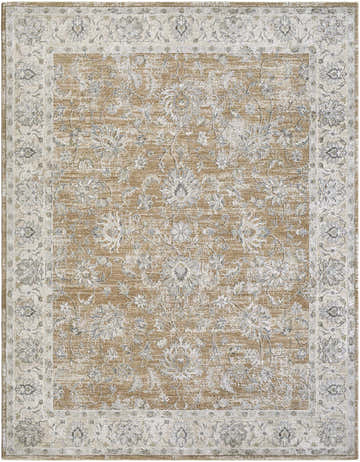 Close-up of the Kerem Damask Thick Luxe Boutique Rug. Features floral damask pattern in charcoal, cream, and light brown tones. Design-Rectangle-710103