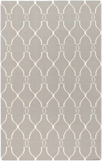 Close-up of Lamy Beige Trellis Wool Rug, featuring a light beige trellis pattern on a gray, hand-woven wool texture. Design-Rectangle-58