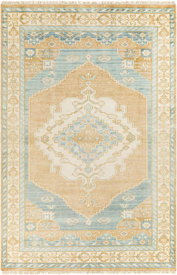Hand knotted Ligayan Premium Rug in blue, tan, and camel with traditional oriental design. Design-Rectangle-69