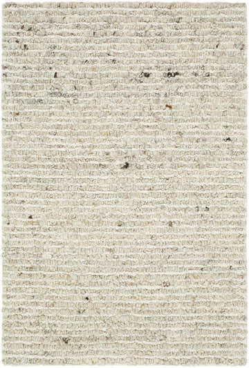 Close-up of the hand-tufted Winta Beige Wool Area Rug. Cream, ivory, and white wool rug with a subtle horizontal pattern. Design-Rectangle-23