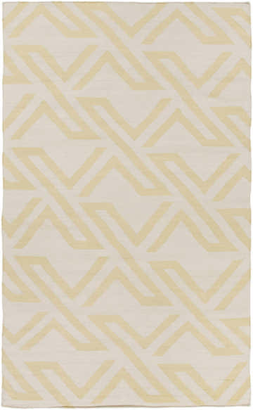 Close-up of the Malibu Area Rug. Hand-woven viscose rug with a contemporary geometric pattern in ivory and pale yellow. Design-Rectangle-576