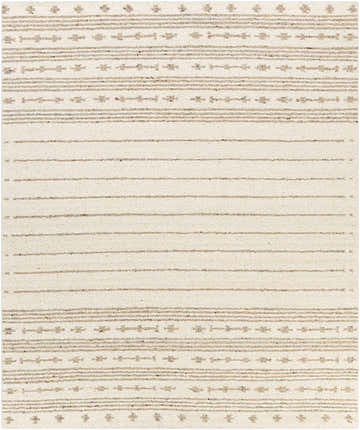 Close-up of the hand woven Matawan Premium Wool Rug in cream and taupe with a contemporary striped pattern. Design-Rectangle-810
