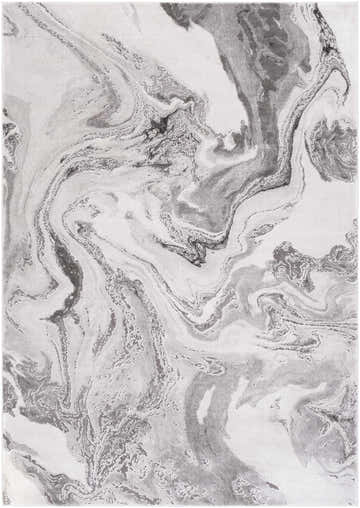 Close-up of a Moana Charcoal Marble Rug. Abstract design with charcoal, gray, and white swirls. Contemporary style. Design-Rectangle-5376