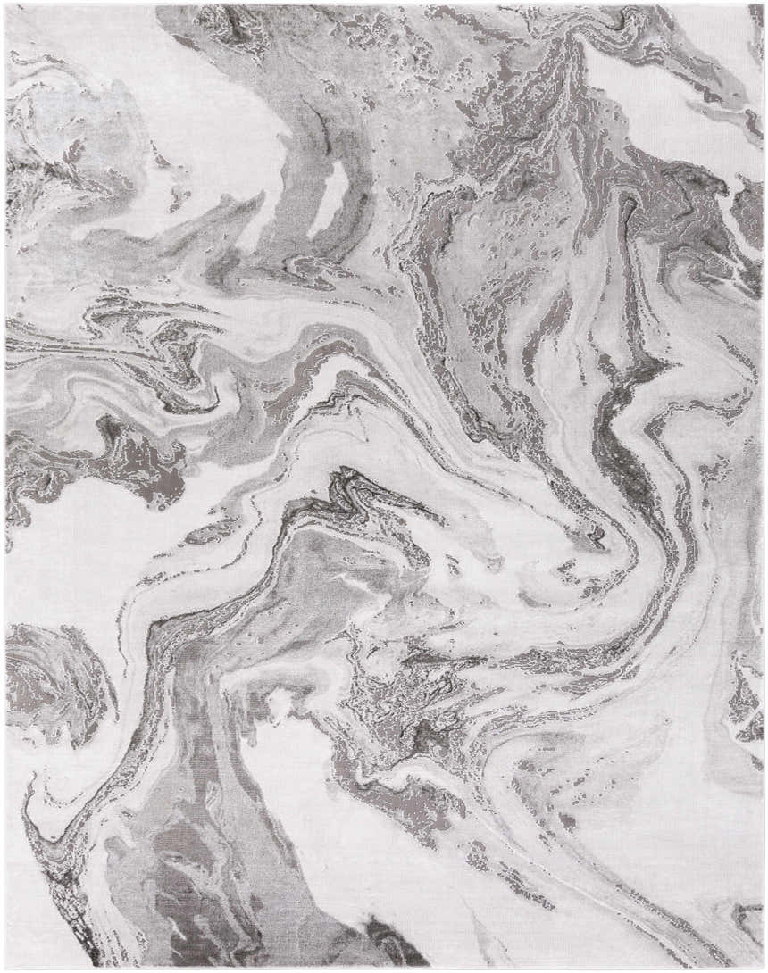 Close-up of the Moana Charcoal Marble Rug. Abstract charcoal, gray, and white marble pattern. Contemporary style. Design-Rectangle-710102