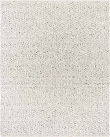 Close-up of the hand-woven Martin Area Rug. Black and ivory polyester rug with a subtle, contemporary pattern. Design-Rectangle-810