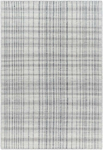 Close-up of the hand woven Nissa Blue Gray Checkered Area Rug, a wool rug with a farmhouse style checkered pattern. Design-Rectangle-576