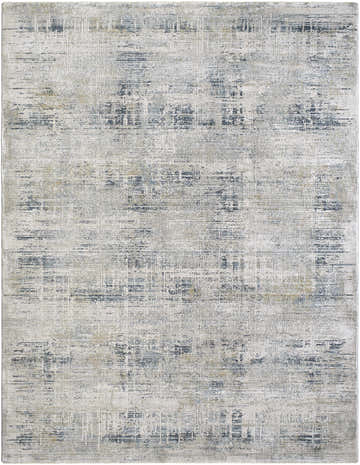 Close-up of the Neron Thick Luxe Abstract Rug. Features blue, charcoal, cream, and mustard colors in a Southwestern style. Design-Rectangle-710103