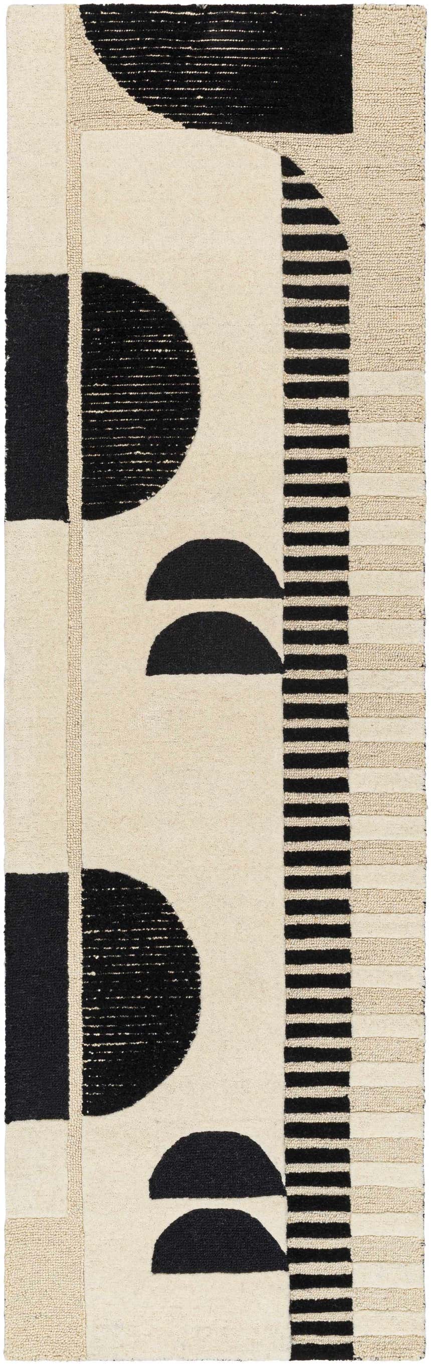 Close-up of the Brooklyn Modern Hand Tufted Wool Area Rug, featuring a geometric black and cream design. Design-Runner-268