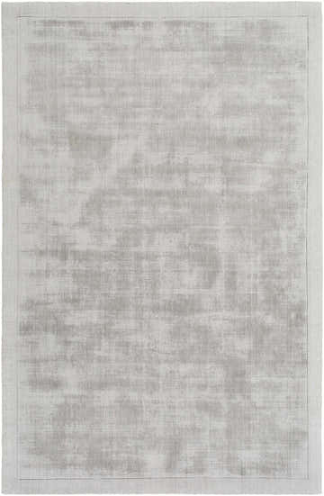 Close-up of the hand-loomed Niota Sheen Light Gray Premium Rug, featuring a subtle striped pattern and soft viscose texture. Design-Rectangle-576