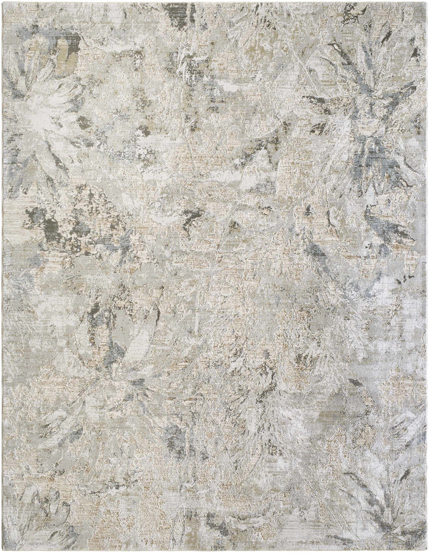 Close-up of the Nurit Sage Thick Luxe Boutique Rug, featuring a southwestern floral pattern in charcoal, cream, and light brown. Design-Rectangle-710103