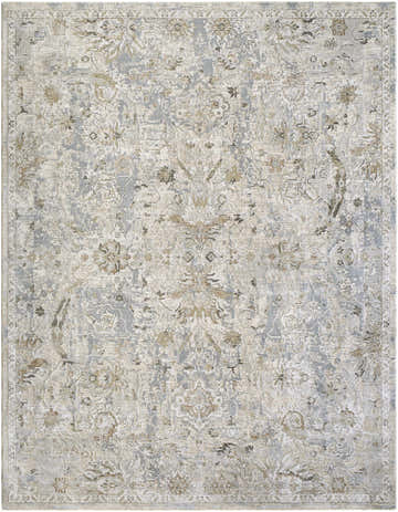 Close-up of the Nasir Thick Luxe Boutique Rug, featuring a traditional floral pattern in charcoal, cream, and light gray tones. Design-Rectangle-710103