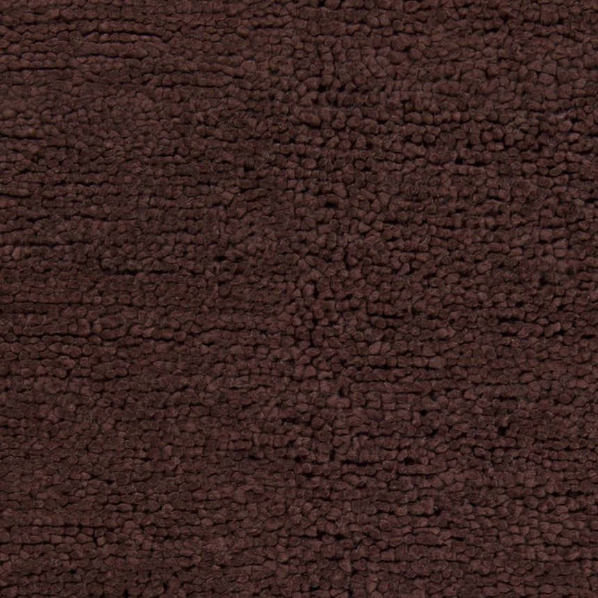 Close-up of the dark brown Okawville Area Carpet. Hand-woven wool rug with a textured, nubby pile. Swatch