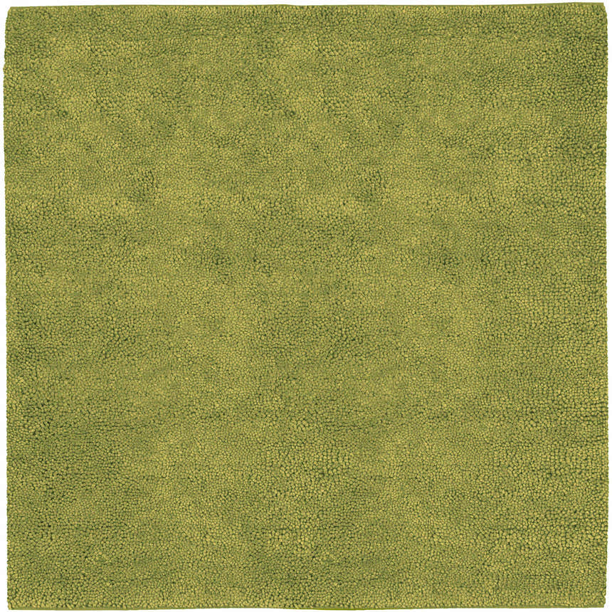 Close-up of the Frederika Solid Olive Green Wool Shag Rug, showing its plush texture and rich olive color. Design-Square-8